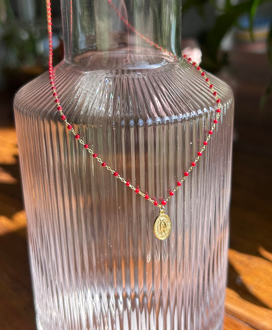 "VIRGIN MARY" RED/GOLD NECKLACE